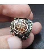 Anello antico in agata incisa tibetana pietra corniola argento intarsiat... - €72,22 EUR