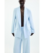 NWT ZARA SKY BLUE OPEN WRINKLE-EFFECT BLAZER  L - €67,77 EUR