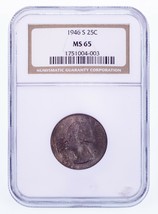 1946-S 25C Washington Quarts Classé Par NGC Comme MS-65 - $35.24