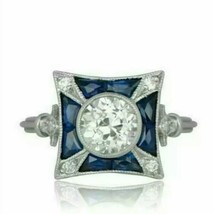 Art Deco Engagement Ring 14k White Gold Plated 3Ct Simulated Diamond &amp; Sapphire - £93.48 GBP