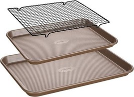 Nonstick Gold Tone Baking Sheet Set w/ Rack, Thick Carbon Steel, 2 Sizes... - $553.42 MXN