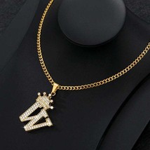 Zircon Crown Letter Pendant Necklace For Women Men - W - £15.97 GBP