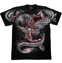 Dragon Tiger Black T Shirt Short sleeve Glow In The Dark Yin Yang Power Graphic - $32.59