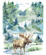 32.5&quot; X 44&quot; Panel Moose Mountains Cabin in the Woods Cotton Fabric D479.90 - $19.74 CAD