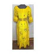 Vintage 1970’s Yellow Lace Maxi Dress Embroidered Flowers Bees Boho Styl... - $1,308.62 MXN