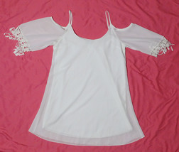 Charlotte Russe White Sheer Lined Short Sleeve Off Shoulder Tunic Top Straps S - £2.21 GBP