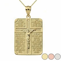 Solid 14k Yellow Gold The Lord&#39;s Our Father Prayer Crucifix Pendant Necklace - £348.60 GBP+