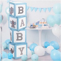 Elephant Baby Balloon Box Decorations - 4 Pcs Baby Letter Blocks for Shower &amp; Fi - £36.25 GBP