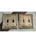 Lot (2) Vintage Solid Brass Ornate Double Switch Plate Covers w/ Raised ... - £36.79 GBP