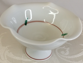 Japan Made Round Pedestal Compote Dish Bowl By Setoyaki White W/Red... - £26.05 GBP