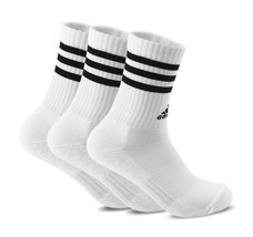 adidas 3-Stripe Crew Socks 3 Pairs White Tennis Running Squash Soccer NW... - $31.41