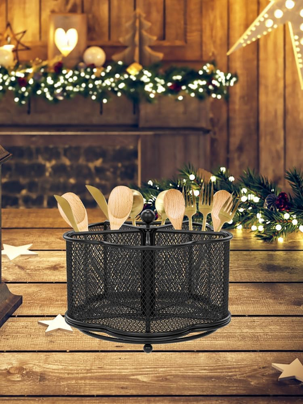 360° Kitchen Rotating Silverware Cutlery Caddy Holder, 5-Compartment Metal Utens Item image 8