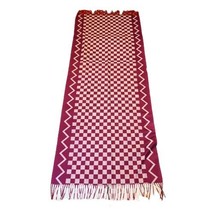 Boho Zig Zag Purple Checkered Viscose Wool Scarf 28x78” Wrap Shawl Hijab Fringe - £22.05 GBP