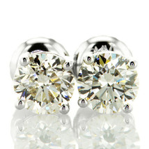 Round Shape Diamond Stud Earrings Real 1.17 Carat H/I VS2/SI1 14K White Gold - £1,718.29 GBP
