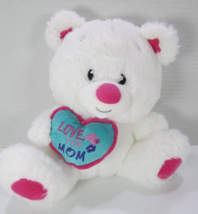 American Greetings White Bear Plush Love You Mom Heart 9 Inch Stuffed Animal Toy - £8.95 GBP
