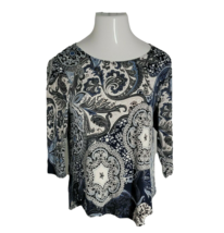 Rue Juju Women&#39;s Blouse Shirt ~ Sz PM ~ 3/4 Sleeve ~ Blue &amp; White - £17.77 GBP