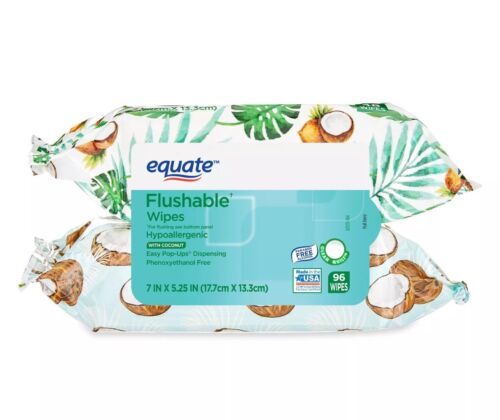 Equate Coconut Scented Flushable Wipe, 2 Flip-Top Packs (96 Total Wipes)