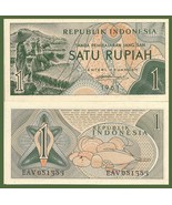 Indonesia P78, 1 Rupiah, workers in rice paddy 1961, Uncirculated - $1.73