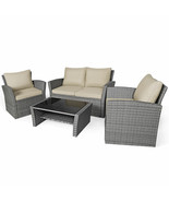 Patiojoy Patio 4PCS Rattan Furniture Set Sofa Table Storage Shelf Khaki ... - £478.53 GBP