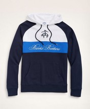 Brooks Brothers Mens Navy Blue Colorblock Logo Hoodie Sweater, Large L 8... - £76.42 GBP
