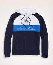 Brooks Brothers Mens Navy Blue Colorblock Logo Hoodie Sweater, Large L 8302-4 - £75.83 GBP