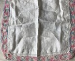 Vintage New Linen Handkerchief Pink and Blue Crocheted Decorative Edge  - $17.19