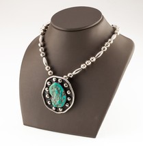 Sterling Silver Tumbled Turquoise Handmade Pendant w/ Silver Bead Chain - £949.63 GBP