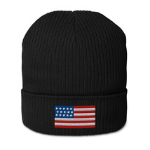 Organic Ribbed Beanie USA Flag Eco-Friendly American Winter Hat Knit Cap - $29.00