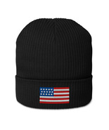 Organic Ribbed Beanie USA Flag Eco-Friendly American Winter Hat Knit Cap - $29.00