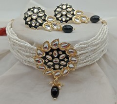 Kundan Flower Style Choker Necklace Earrings Women Girl Gift Jewelry Set New - £12.23 GBP