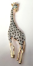 Giraffe Brooch Pin Gold Tone Black Enamel Crystal  Safari Zoo Animal Vintage 80s - £27.93 GBP