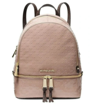 Michael Kors Rhea Zip Backpack Fawn Pink Logo Leather Med Travel Schoolnwt! - £166.28 GBP