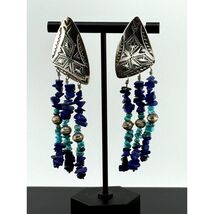 Navajo Keevin Hesuse SS Turquoise Lapis Dangle Earrings - $111.57