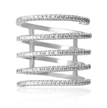 Womens Spiral Wrap Ring Solid 925 Sterling Silver Micro Pave CZ  - £25.56 GBP