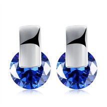 DOTEFFIL 925 Silver/18K Gold AAA Zircon Blue/White Earrings For Women Jewelry Fa - £14.88 GBP