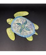 Ferns Flowers Ceramic Turtle Wall Hanging Blue &amp; Lime Green 6.5” Long - $338.51 MXN