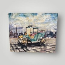 Antique Automobile Painting on Board 1960&#39;s Wall Art Retro Signed - $235.80