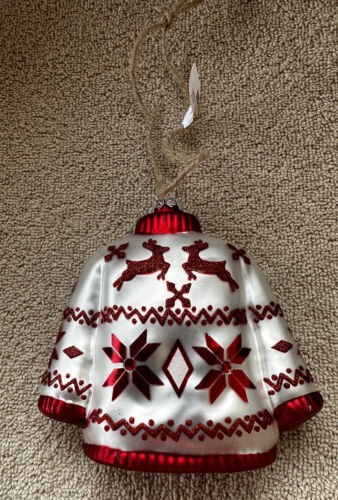 Pottery Barn Glass Holiday Christmas Sweater Ornament Snowflakes & Reindeer New - £15.95 GBP