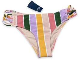 New Hollister Swim Striped Bikini Bottoms Ruched Cheeky Fit Strappy Brief Sz XL - $12.38