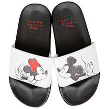 Disney Mickey Mouse and Minnie Mouse Sharing a Kiss Women&#39;s Flip Flop Slides Gr - $28.98