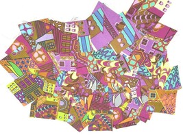 Vintage Barkcloth Fabric MCM Mod Bright Colorful Groovy Lot Quilt Squares Purple - £54.35 GBP