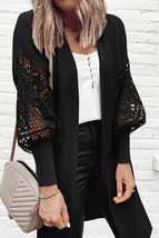 Black Crochet Lace Sleeve Ribbed Knit Cardigan - $44.69