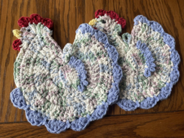 Two Handmade Cornflower Color Crochet Chicken Hot Pads - £12.66 GBP