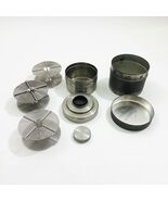 3 Metal 35mm Reels &amp; 1 35mm Metal Tank &amp; A 3 inch Tall Metal Tank - $364.10 MXN