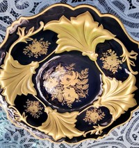 Weimar Porcelain Jetta Cobalt Blue Gold Leaf Round Dish Germany 1980 Echt Weimar - $205.31