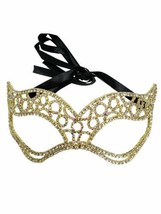 Full Iridescent Crystal Rhinestone Gold Circle Masquerade Venetian Mask - £31.74 GBP