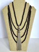 Black Crystals Glass Silver Tone Tassle Multi Layer Adjustable Length Necklaces - £17.52 GBP