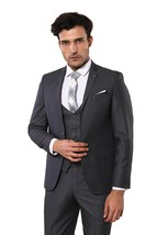 Men 3pc European Vested Suit WESSI J.VALINTIN Extra Slim Fit JV2 Charcoa... - £118.86 GBP