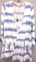 NWT LuLaRoe Small White &amp; Blue Tie Dye Striped Caroline Cardigan Sweater - £32.90 GBP