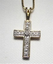 Sterling Silver Gold Vermeil Diamond Cross Religious Pendant Necklace C1202 - £22.32 GBP